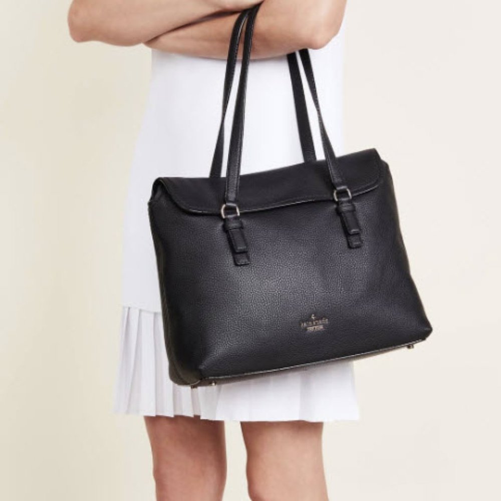 KATE SPADE JACKSON STREET ARIETTA PEBBLED LEATHER TOTE - BLACK - Picture 2 of 6